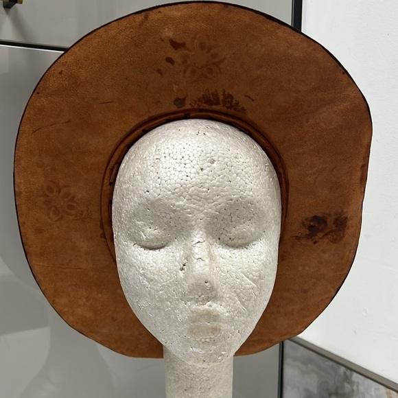 Vintage Leather Hand Tooled Hand Made Leather Western Gaucho Hat Sz 7 1/2 main image 6